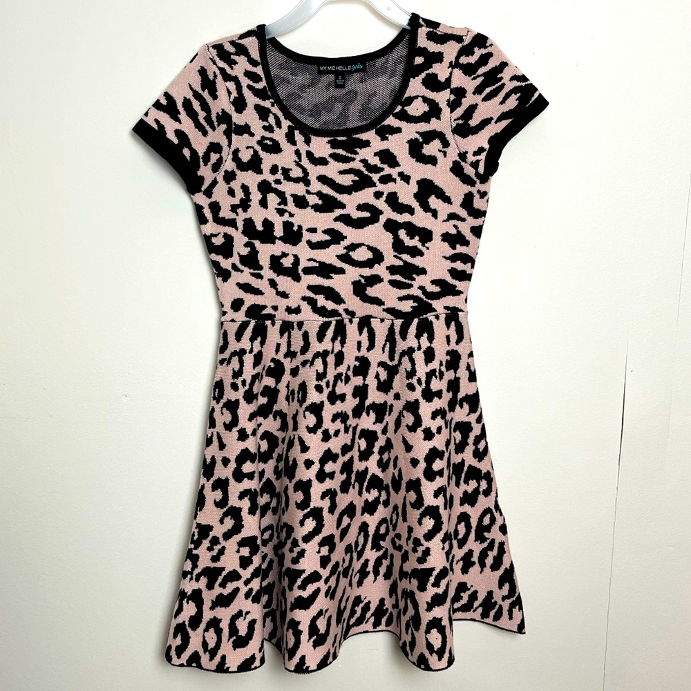 My Michelle Girl Leopard Knit Short Sleeves Girls Dress Size Small